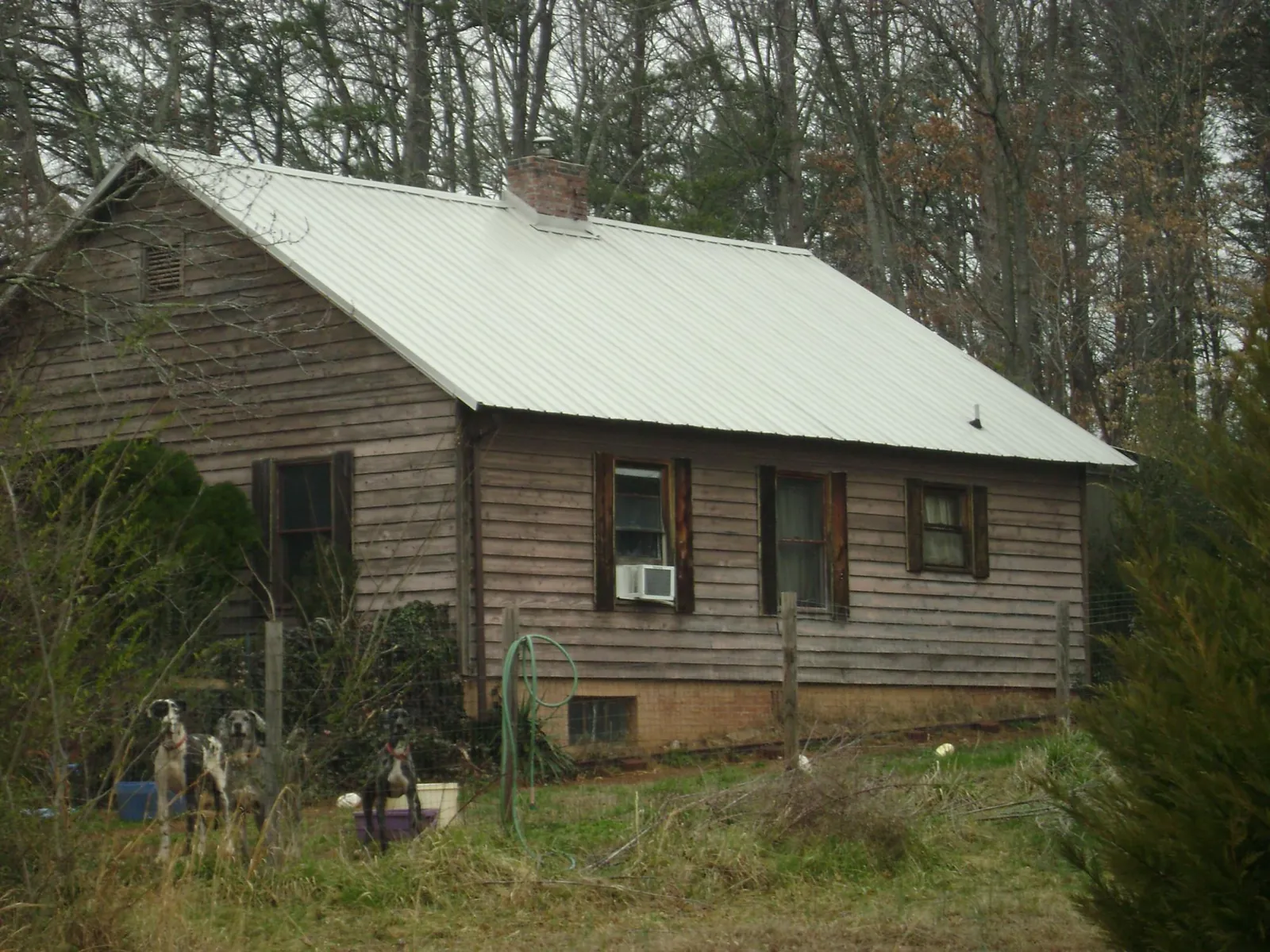 White metal roof on an old wood sided farmhouse, from a Metal Roof Installation job in Menan